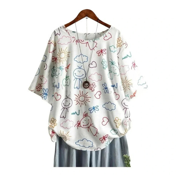 Cartoon‎ Kids Teacher Top Casual Printed Loose Fit Shirt Women Plus Size 2X NWT - Picture 1 of 9